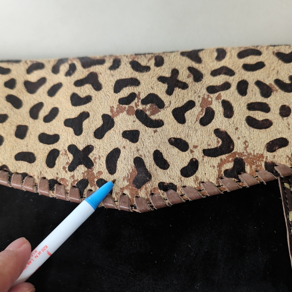 Double D Ranch Black Fringe Clutch with Leopard-Flap and Turquoise Accents - Picture 12 of 13